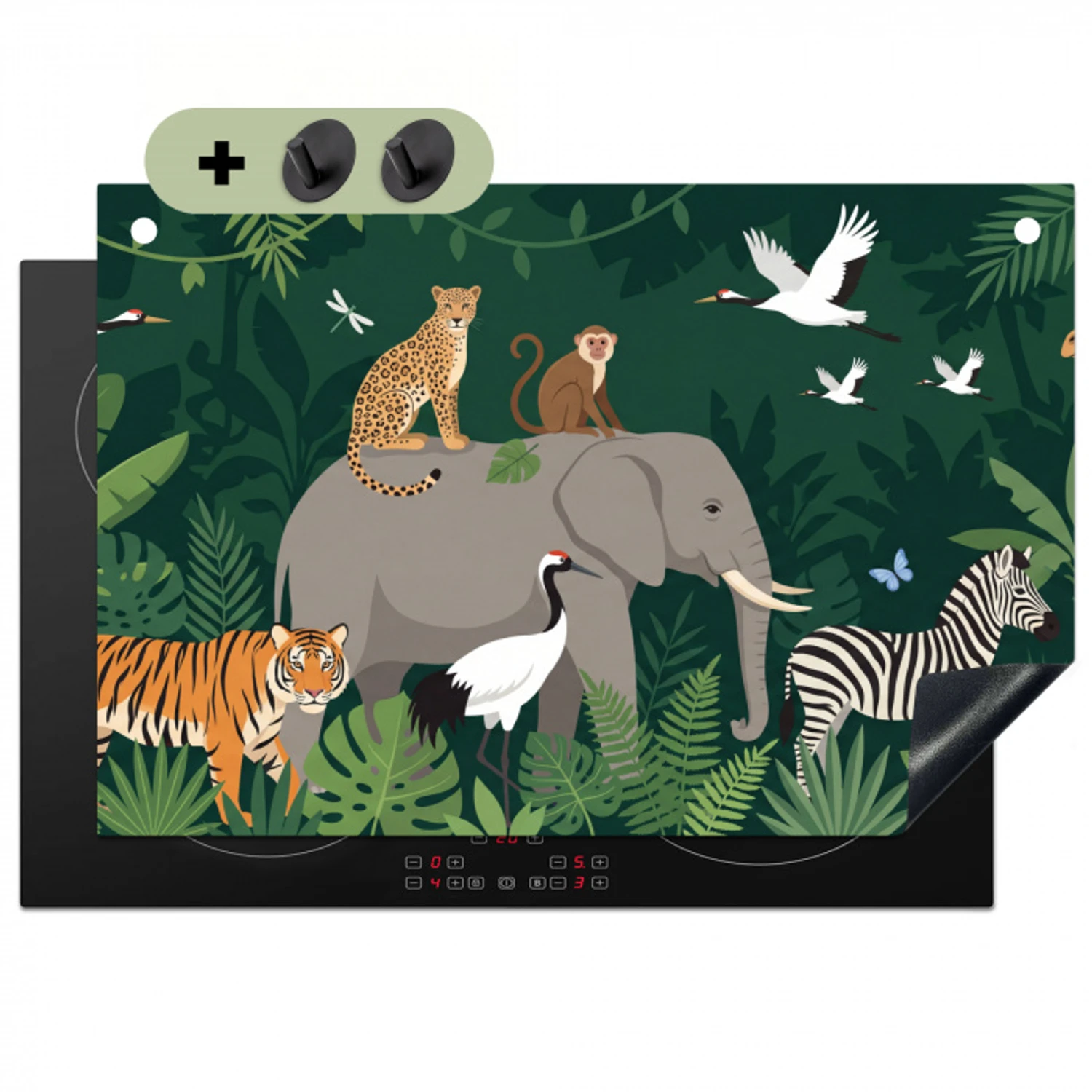 Tropisch - Jungle -  Groen Inductie beschemer met haakjes klein -3d