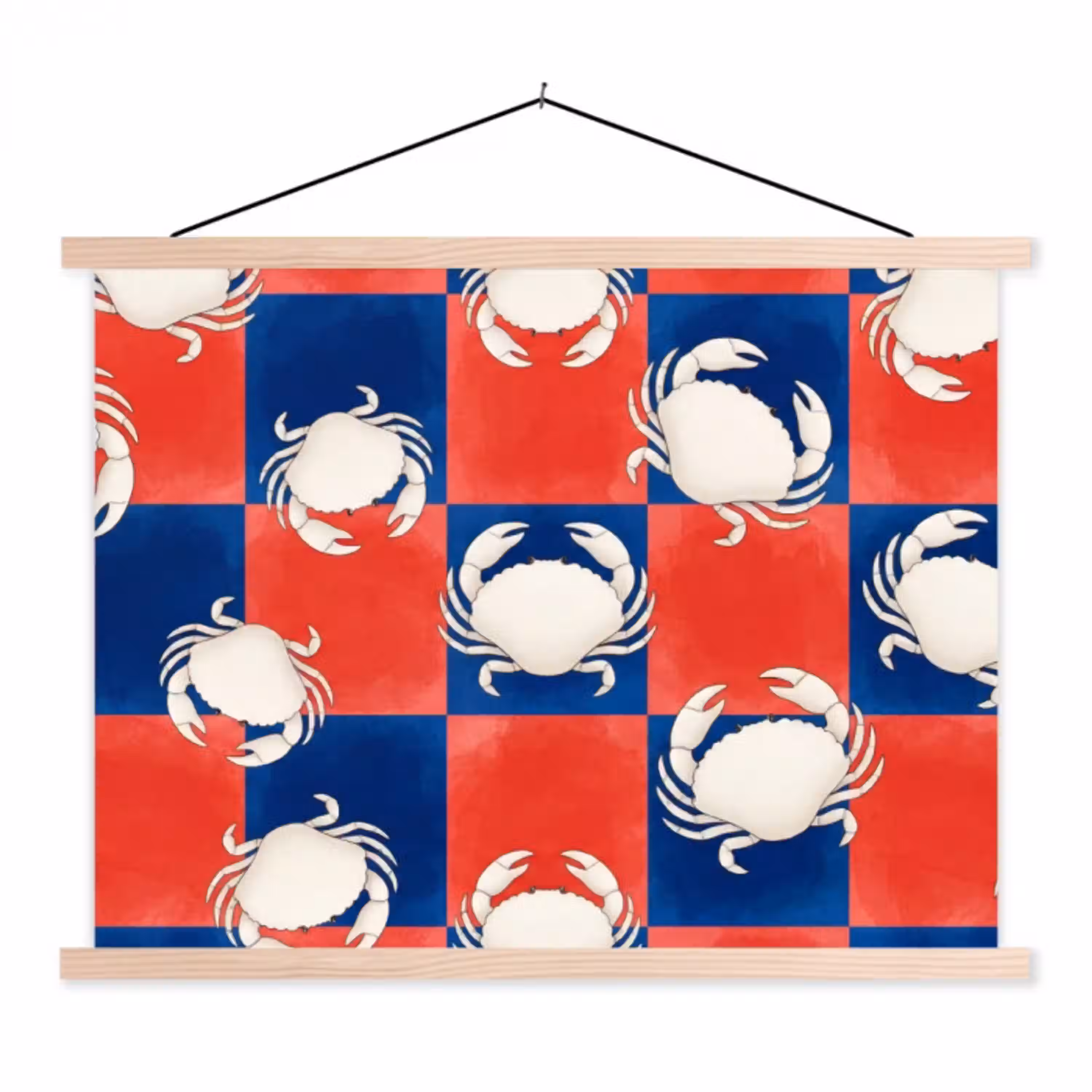 Patroon - Zeeleven - Rood - Blauw - Abstract textielposter latten blank klein -3d