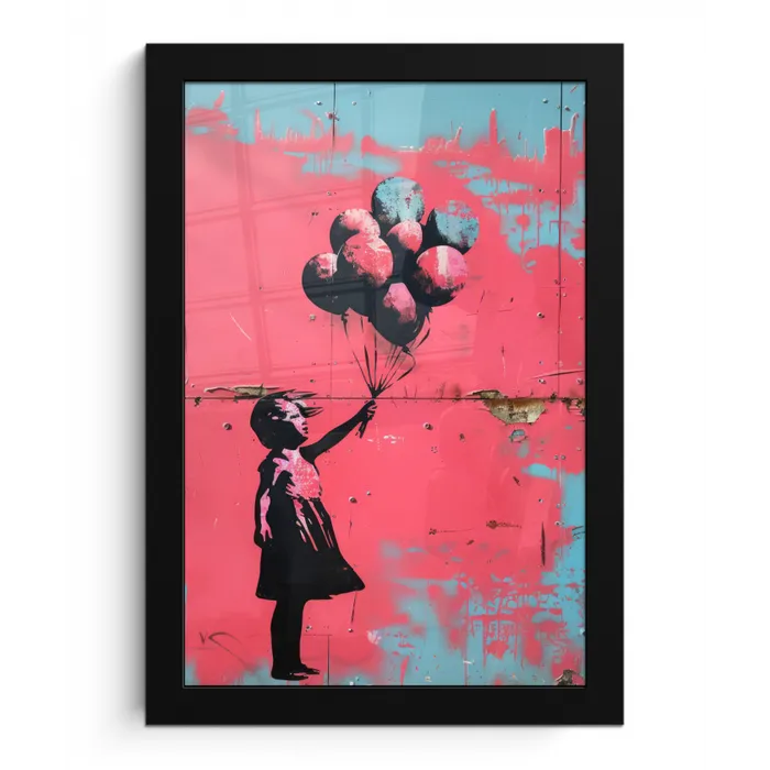Graffiti - Meisje - Ballon - Banksy - Street art fotolijst zwart zonder passe partout klein -3d