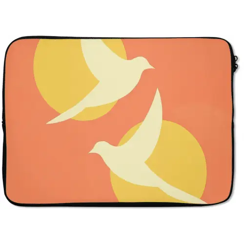 Vogels - Cirkels - Geel laptophoes neopreen klein -zkaufland3dotto