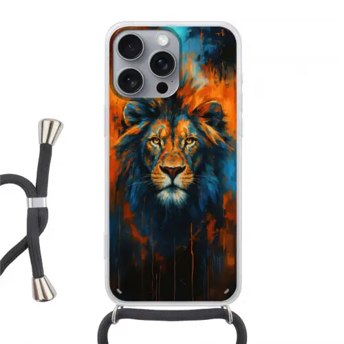 Schilderij - Leeuwenkop - Oranje Hoesje iPhone 16 Pro Max met koord klein -3d
