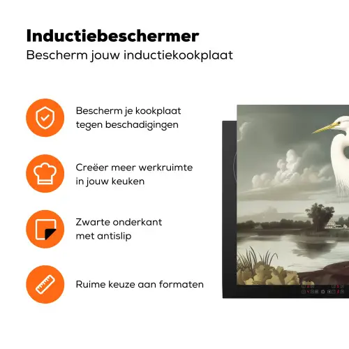 Reiger - Planten - Wolken - Wit Inductie beschermer vinyl 3mm klein -zzzzzzz-td-ups
