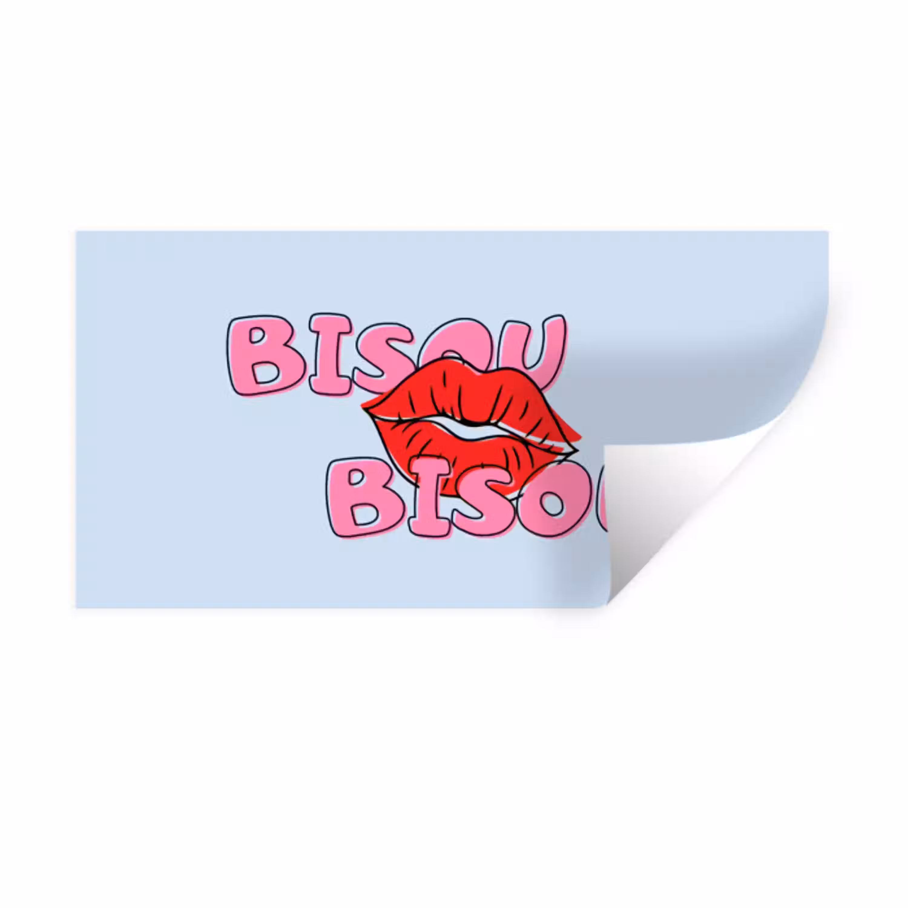 Bisou - Blauw - Roze - Lippen Muursticker klein -3d