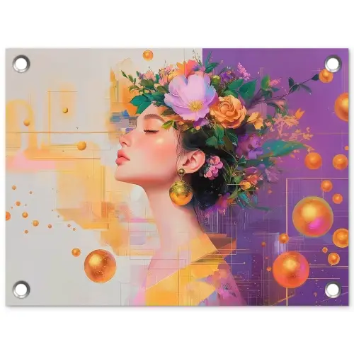 Abstract - Vrouw - Bloemenkroon - Goud tuinposter los doek klein -3d