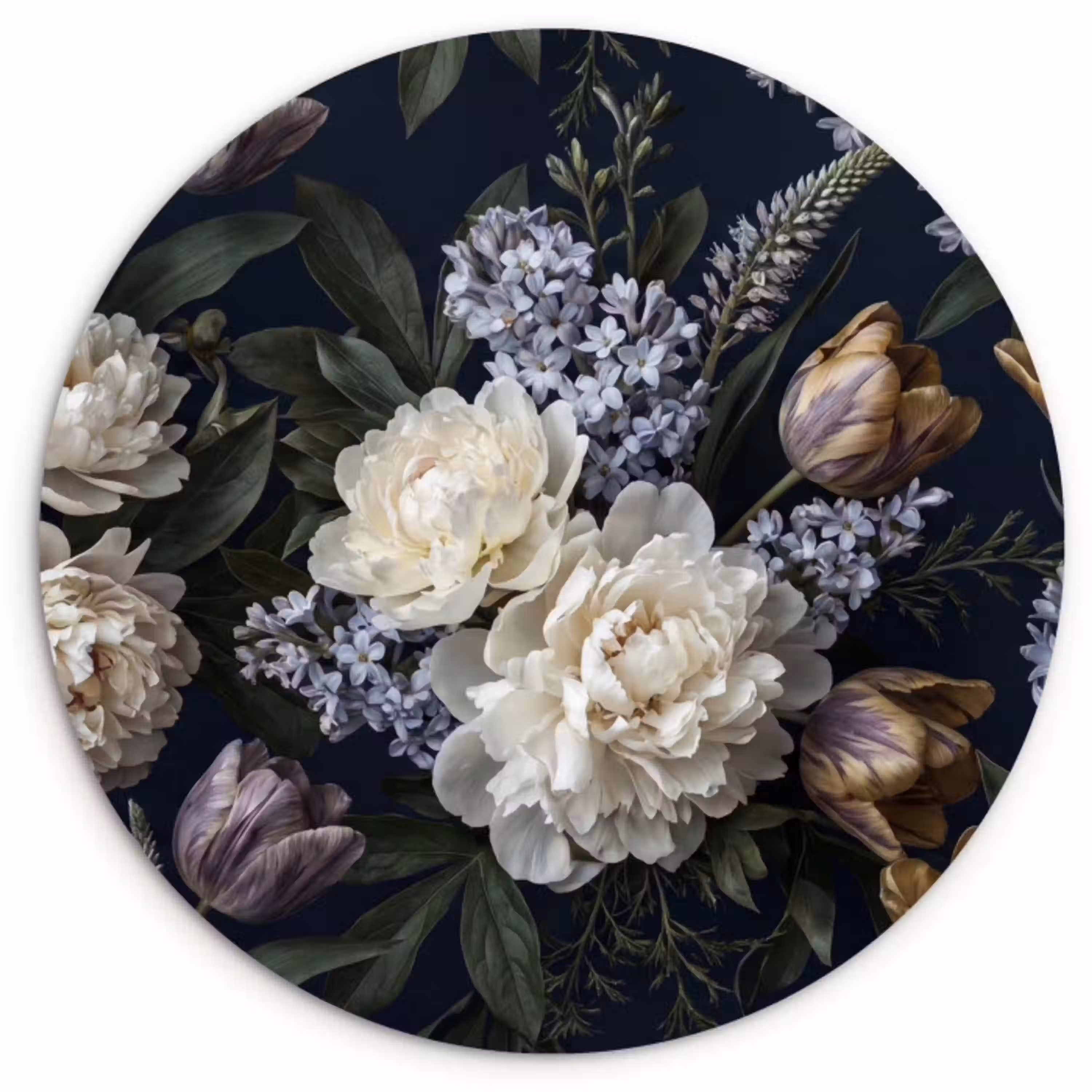 Bloemen - Donker - Elegant - Natuur - Wit Wandcirkel kunststof plaat 5mm dik klein -3d