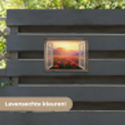 Doorkijk - Klaprozen - Bloemen - Rood - Open raam tuinposter los doek klein -sfeer3