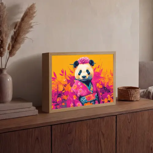 Kimono - Roze - Panda - Bloemenkroon Light Box met batterij (Wandlamp) middel -sfeer2