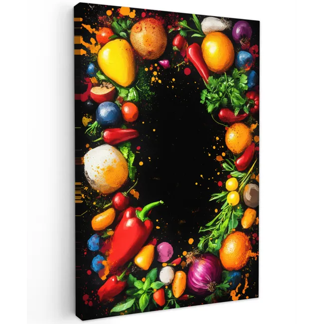 Groente - Graffiti - Kleurrijk - Koken - Abstract Tuinposter op houten frame 2 cm dik klein -3d