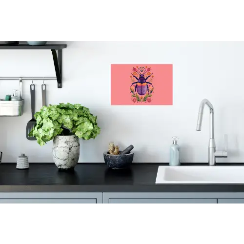 Paars - Kever - Stipjes - Bloemen Muursticker klein -keuken