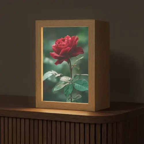 Roos - Bladeren - Dieprood Light Box met kabel (Tafellamp) klein -z3d_website