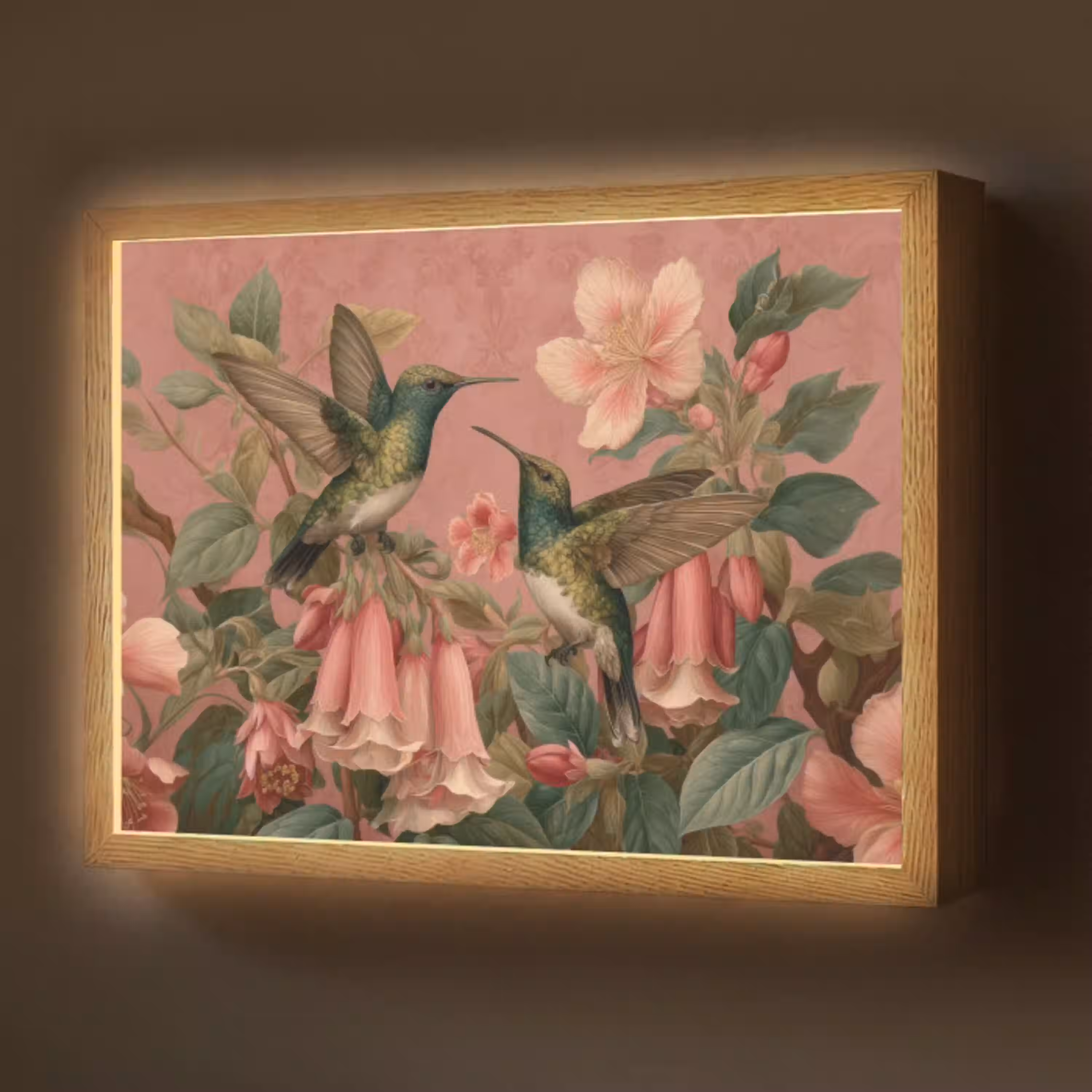 Kolibries - Bloemen - Groen - Roze Light Box met batterij (Wandlamp) middel -z3d_website