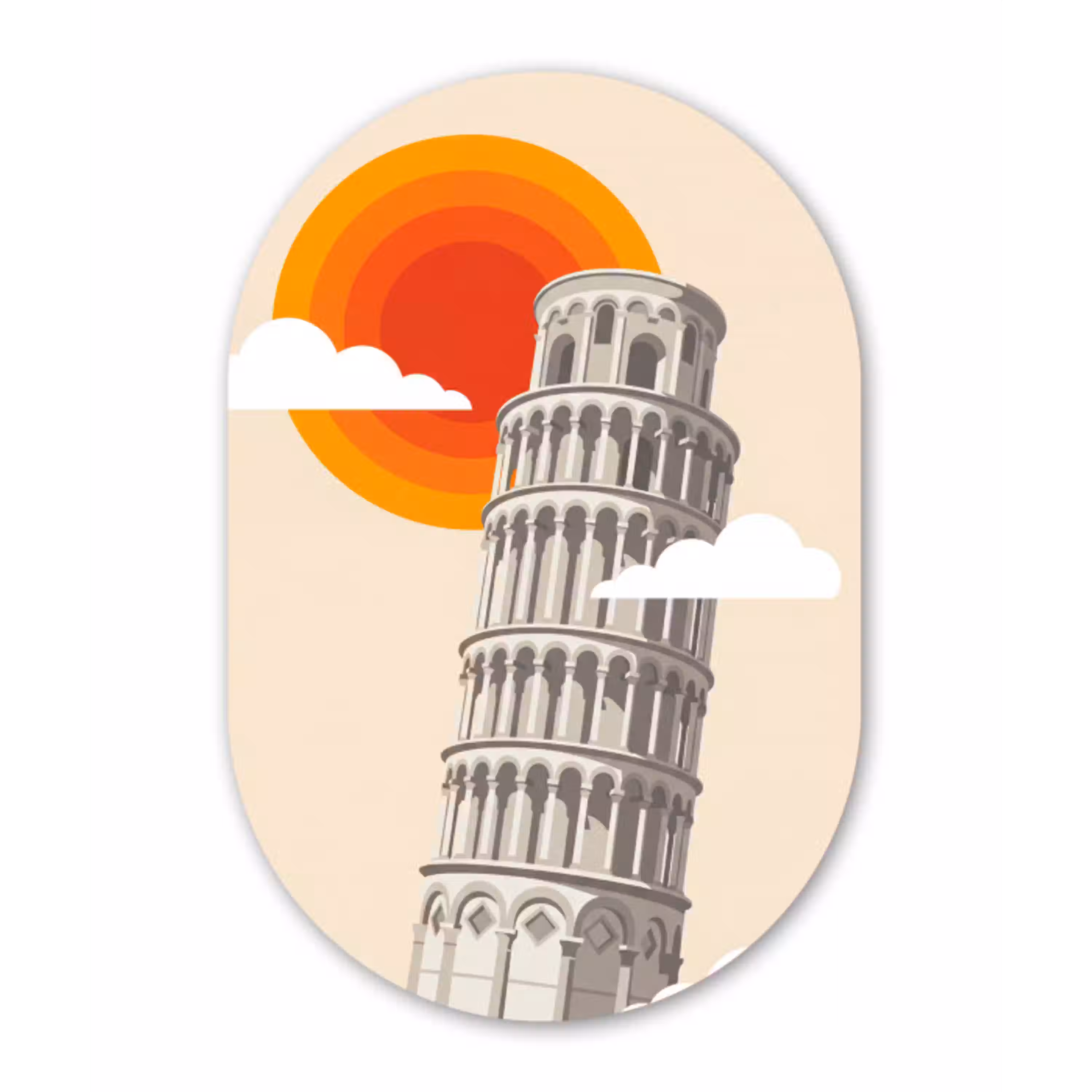 Toren - Pisa - Architectuur - Minimalistisch - Beige Wandcirkel Ovaal Aluminium middel -3d