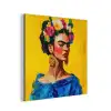 Frida Kahlo - Vrouw - Geel - Blauw - Bloemen aluminium wit klein -3d