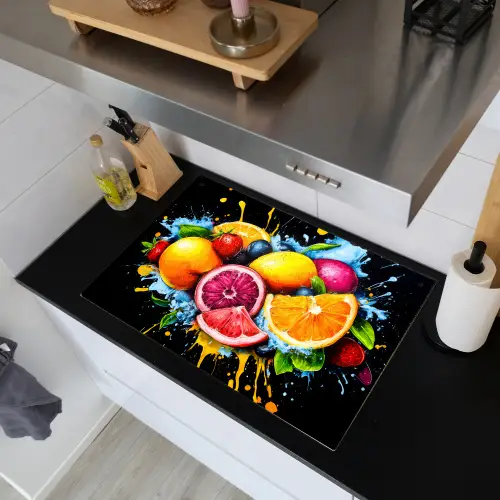Fruit - Graffiti - Kleurrijk - Sinaasappel - Aardbei - Abstract Inductie beschemer met haakjes klein -sfeer1