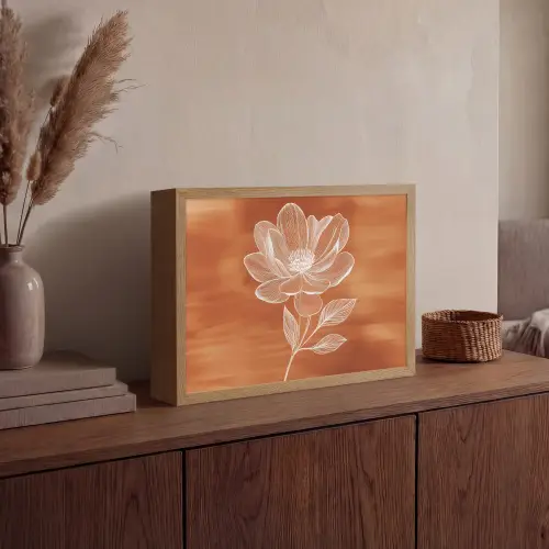 Bloem - Minimalistisch - Wit Light Box met batterij (Wandlamp) middel -sfeer2