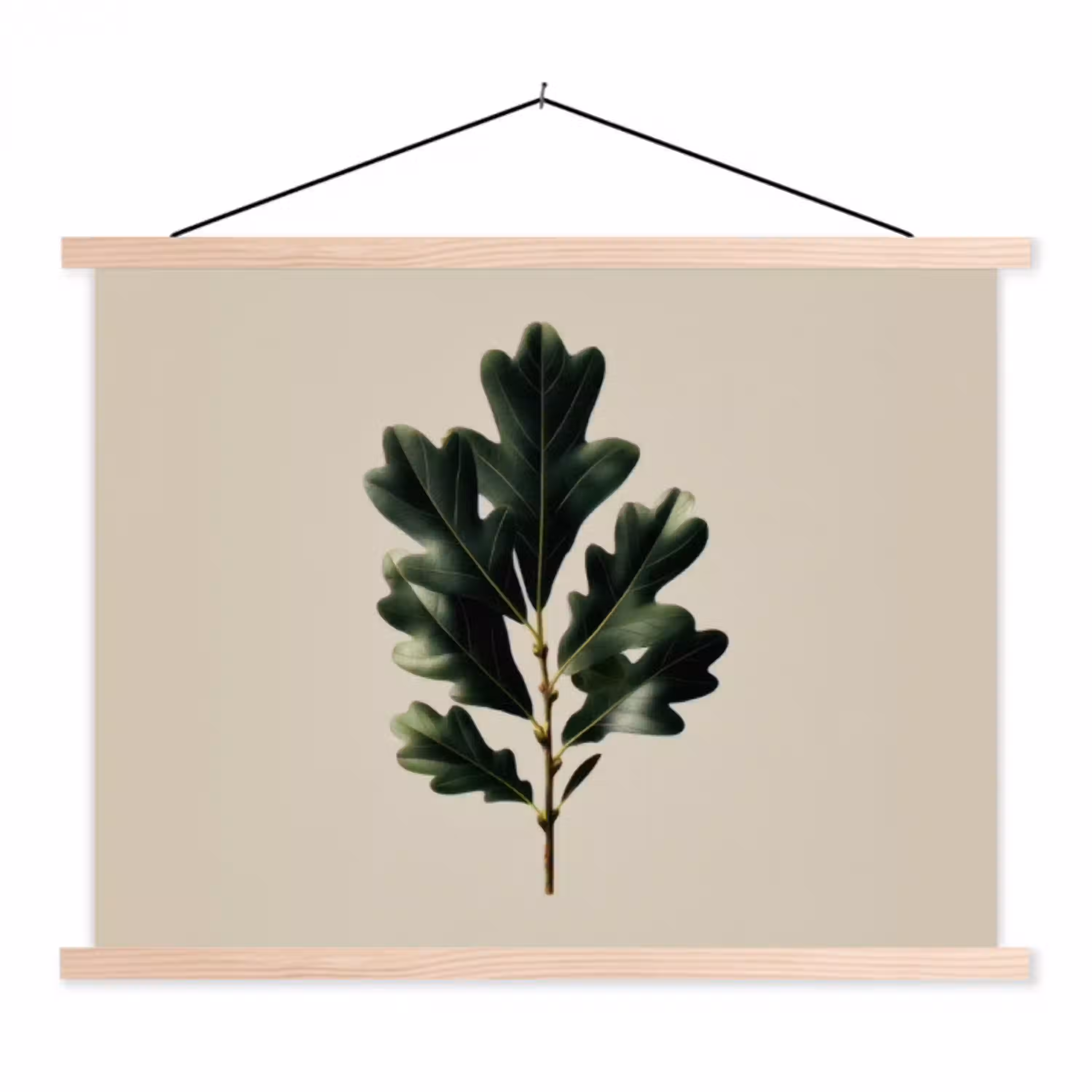 Eikenbladeren - Beige - Groen - Golvende randen textielposter latten blank klein -3d
