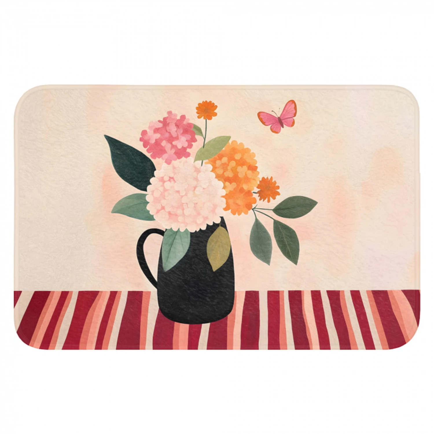 Vaas - Bloemen - Vlinder - Rood Badmat klein -3d
