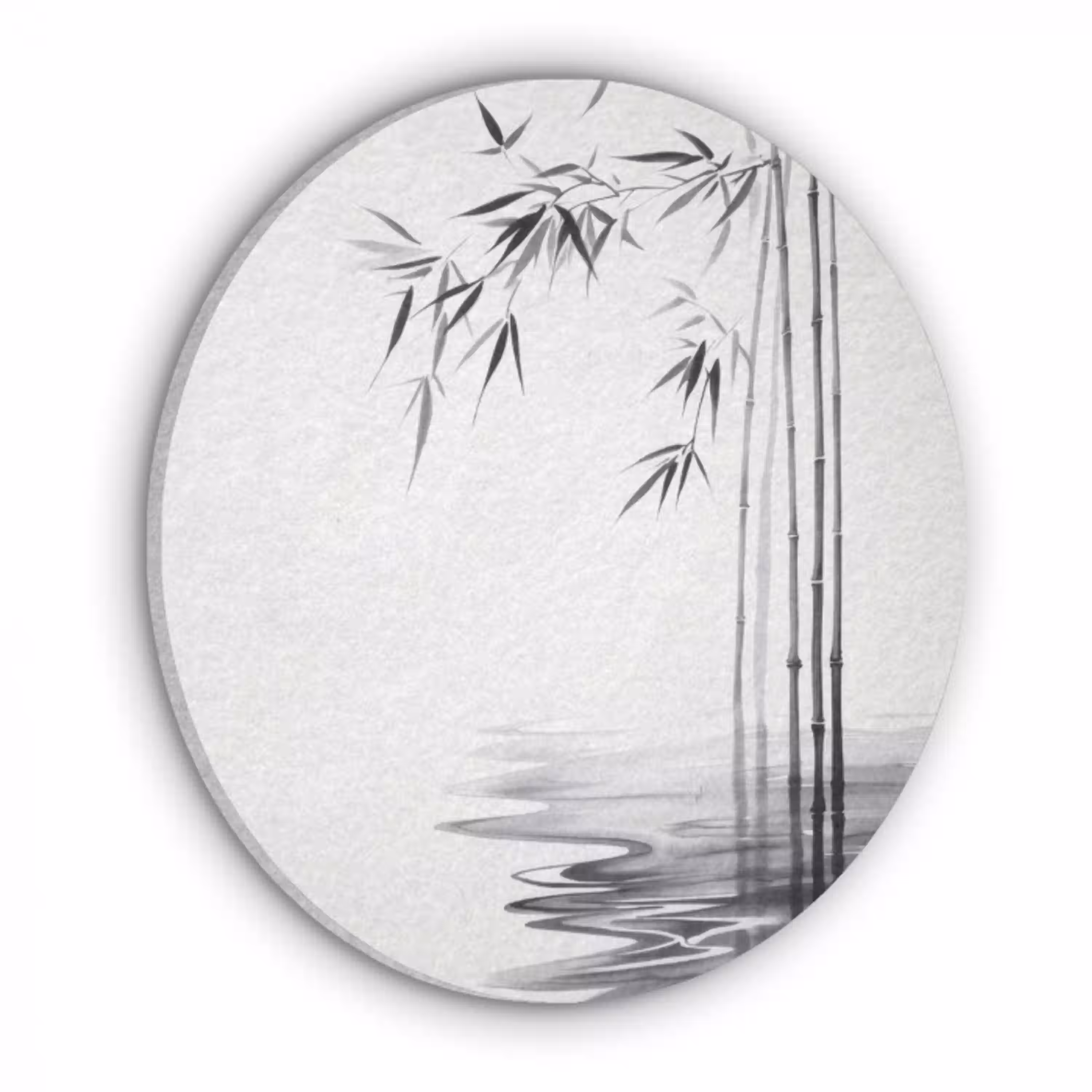 Bamboestammen - Water - Minimalistisch - Wit Akoestische PET Vilt - Rond klein -3d