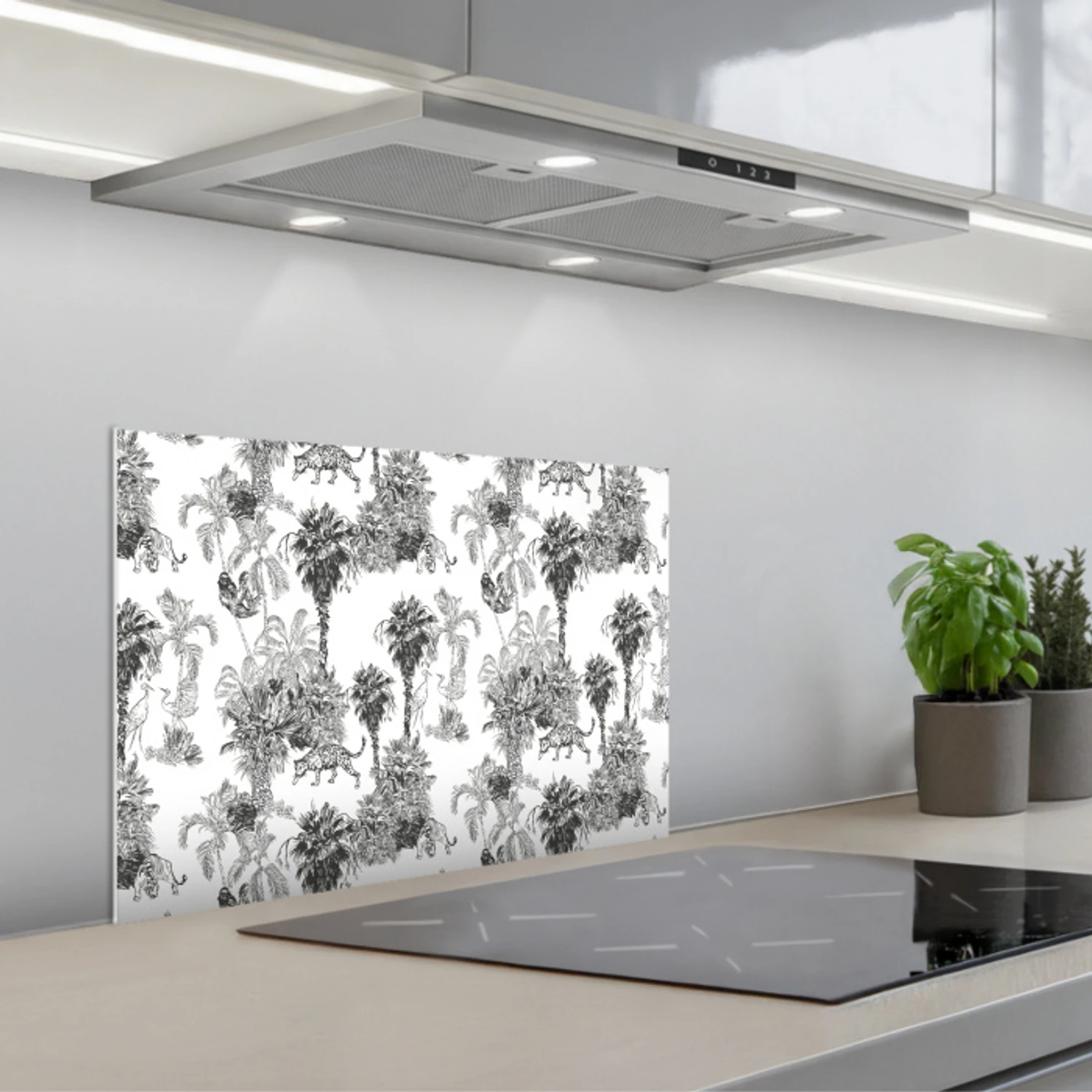Jungle - Dieren - Grijs keuken achterwand spatscherm klein 900 -3d_schuin