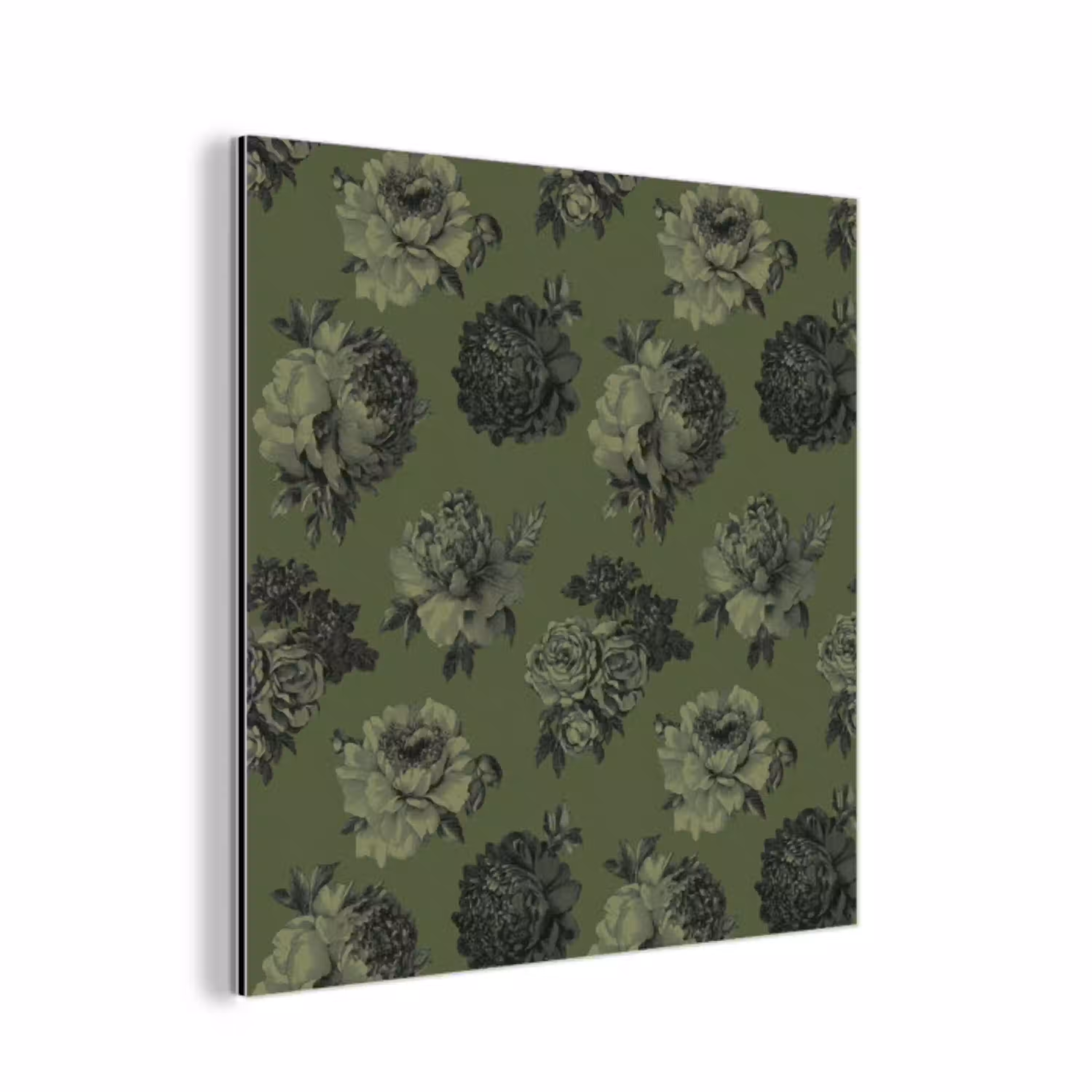 Klassiek - botanisch - olijfgroen - bloemen aluminium wit klein 46 -3d