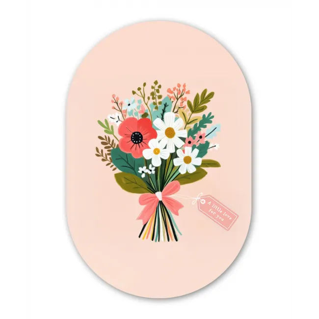 Boeket - Strikje - Kaartje - Quote Wandcirkel Ovaal Glas middel -3d