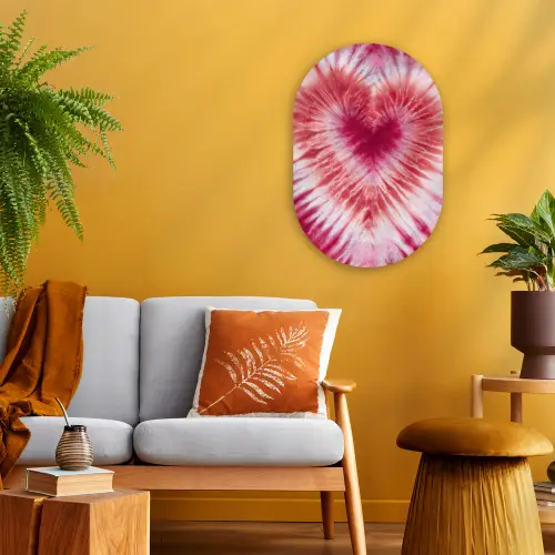 Hartvorm - Roze - Tie dye Wandcirkel Ovaal Forex klein -sfeer4