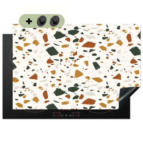 Terrazzo - Patroon - Wit - Terra Inductie beschemer met haakjes klein 777 -3d