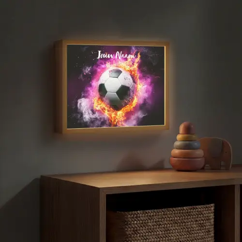 Voetbal - Roze - Vuur Light Box met batterij (Wandlamp kind) middel -sfeer5_kind
