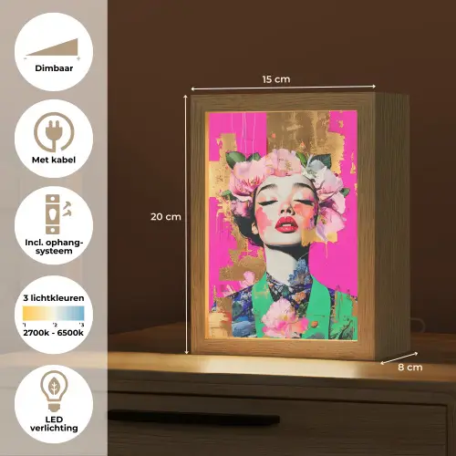 Bloemenkroon - Goud - Vrouw - Portret Light Box met kabel (Tafellamp) klein -USP_NL