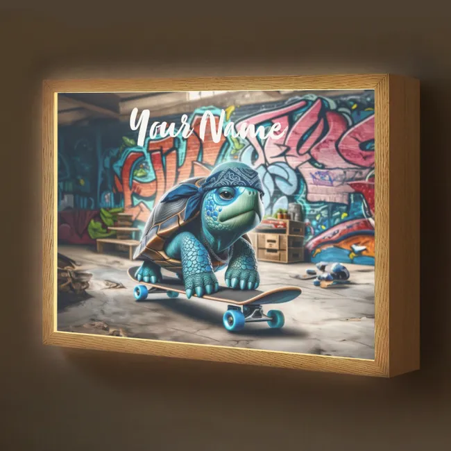 Lightbox - Kids' Wall Lamp with Name -. Turtle - Graffiti - Skateboard - Boys
