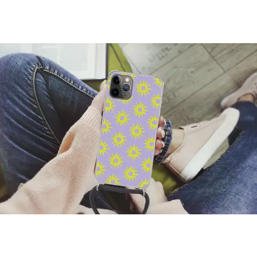Zonnen patroon - Geel - Paars - Zomer Hoesje iPhone 12 Pro met koord klein -hand