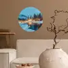 Winterlandschap - Natuur - Huis - Bergen - Sneeuw Wandcirkel behangsticker klein -sfeer1