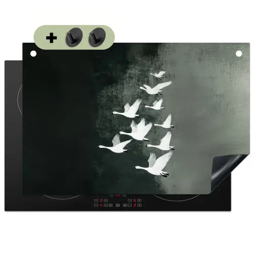 Vogel - Japandi - Groen Inductie beschemer met haakjes klein -3d