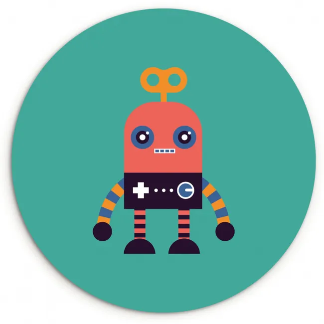 Robot - Speelgoed - Gezicht - Roze - Jongens - Kinderen Wandcirkel kunststof plaat 5mm dik klein -3d