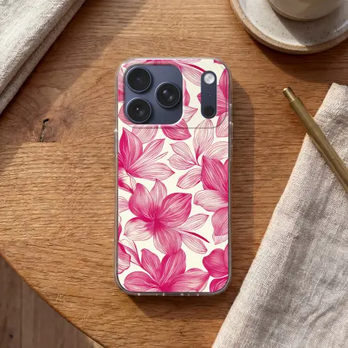 Bloemen - Patroon - Roze - Wit Telefoonhoesje iPhone 17 Pro klein -sfeer1