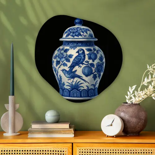 Pot - Delfts Blauw - Bloemen Wandcirkel Organisch Plexiglas middel -sfeer2