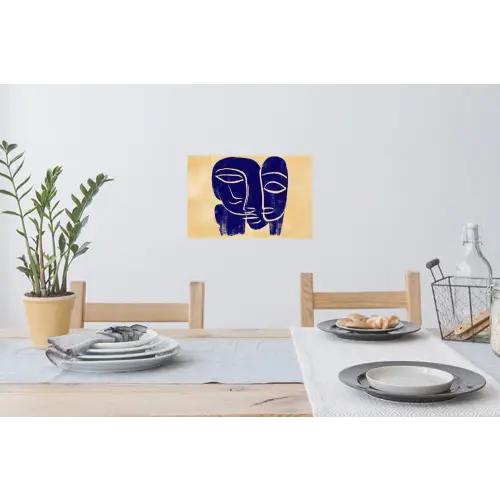 Okergeel - Blauw - Eenvoudige lijnen Muursticker klein -eettafel
