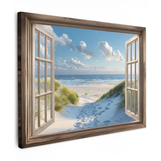 Canvas schilderij - Doorkijk - Strand - Raam - Duinen - Zee