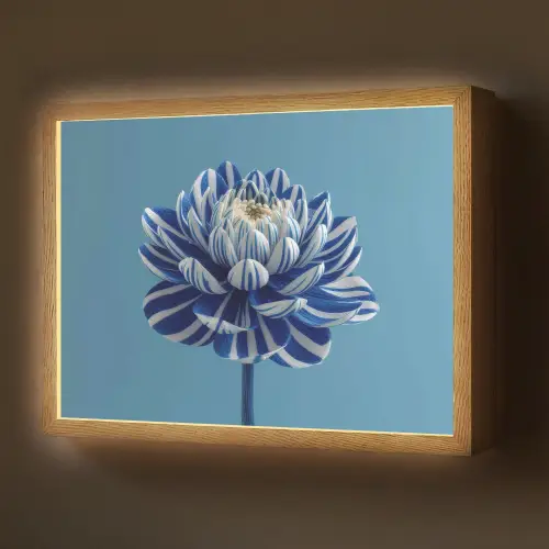 Bloem - Blauw - Bloemblaadjes - Streepjes Light Box met batterij (Wandlamp) middel -z3d_website