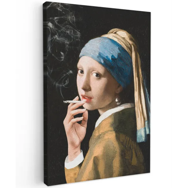 Canvas schilderij - Meisje met de parel - Johannes Vermeer - Sigaretten