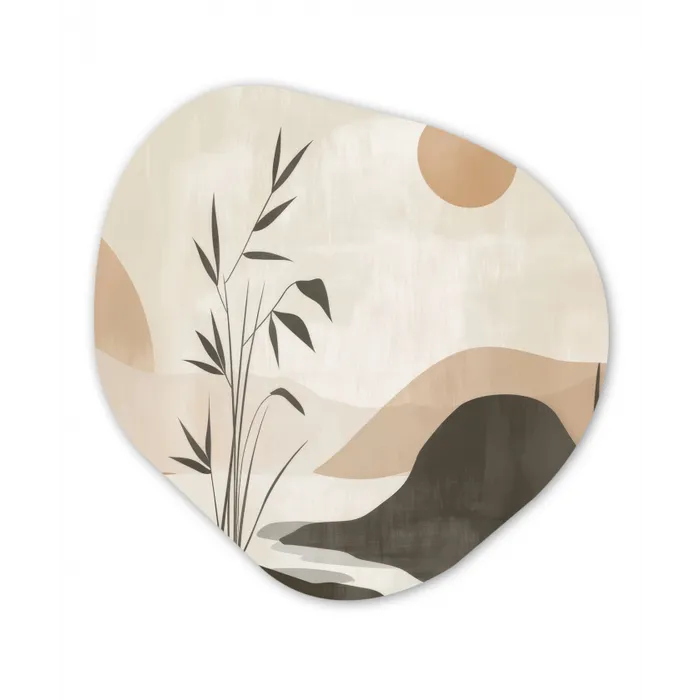 Japandi - Landschap - Beige Wandcirkel Organisch Forex 3mm klein -3d