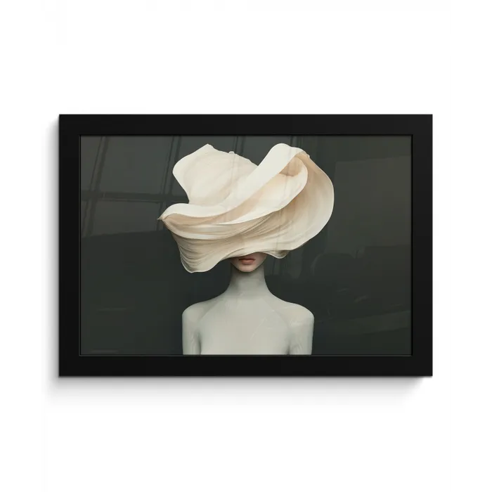 Vrouw - Beige - hoed fotolijst zwart zonder passe partout klein -3d