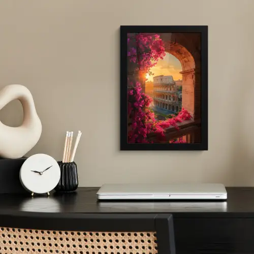 Colosseum - Rome - Roze Bloemen fotolijst zwart zonder passe partout klein -sfeer1