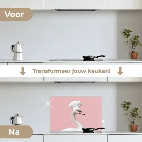 Zwaan - Koksmuts - Mooi - Klassiek keuken achterwand spatscherm klein -voor_na_NL