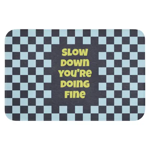 Patroon - Geblok - Blauw - Slow down you're doing fine Badmat klein -3d
