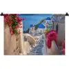 Santorini - Bloemen - Griekenland Wandkleed katoen klein -zz3d