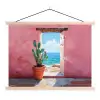 Zee - Roze - Cactus textielposter latten blank klein -3d
