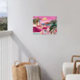 Stad - Roze - Palmbomen tuinposter los doek klein -sfeer8