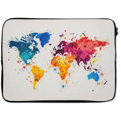 Wereldkaart - Graffiti - Kleurrijk laptophoes neopreen klein -zkaufland3dotto