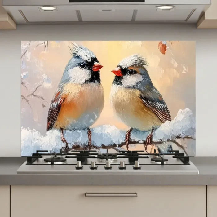 Vogels - Tak - Winter - Sneeuw keuken achterwand spatscherm klein -3d_website